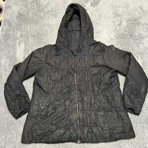 Columbia Coat Womens 2X Puffer Jacket Quilted Thermal Coil Hooded Black Coat ***